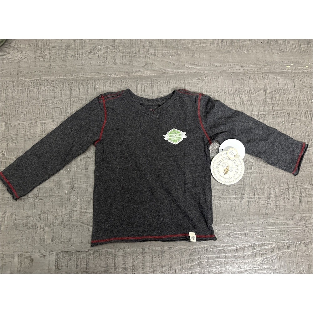 Burt's bees baby 100% cotton long sleeved gray shirt 18 months Raglan Sleeve